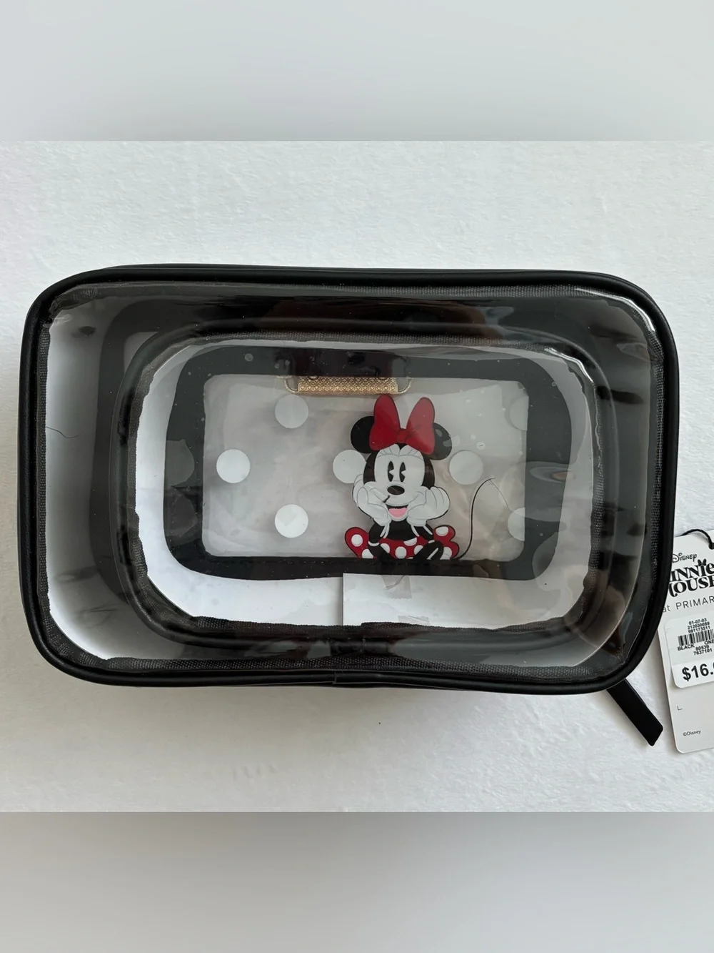 Disney Primark Minnie Mouse Set of Two Clear Cosmetic Makeup Travel Bags NWT